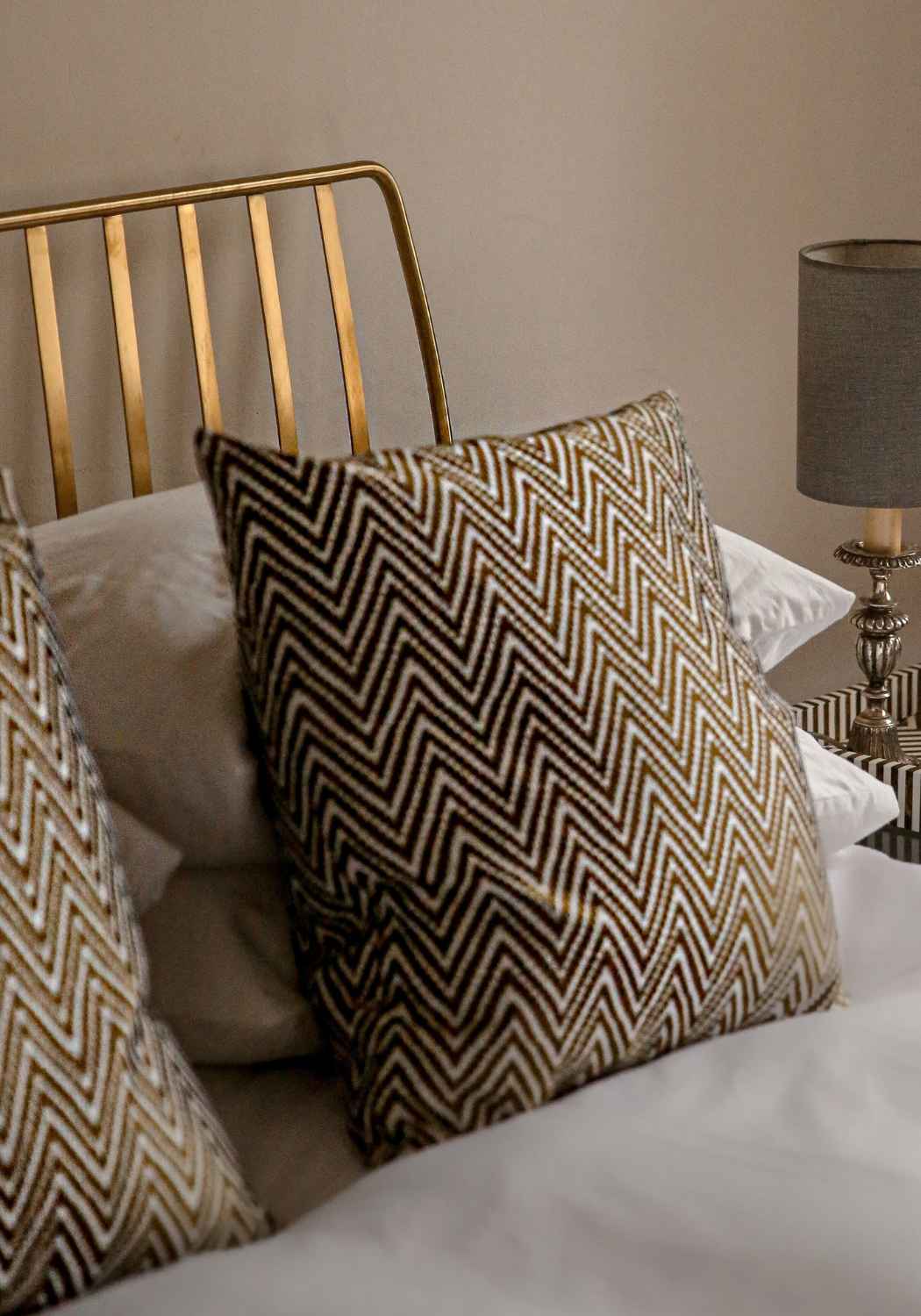 Metallic Gold Chevron Print Decorative Cushion Collection