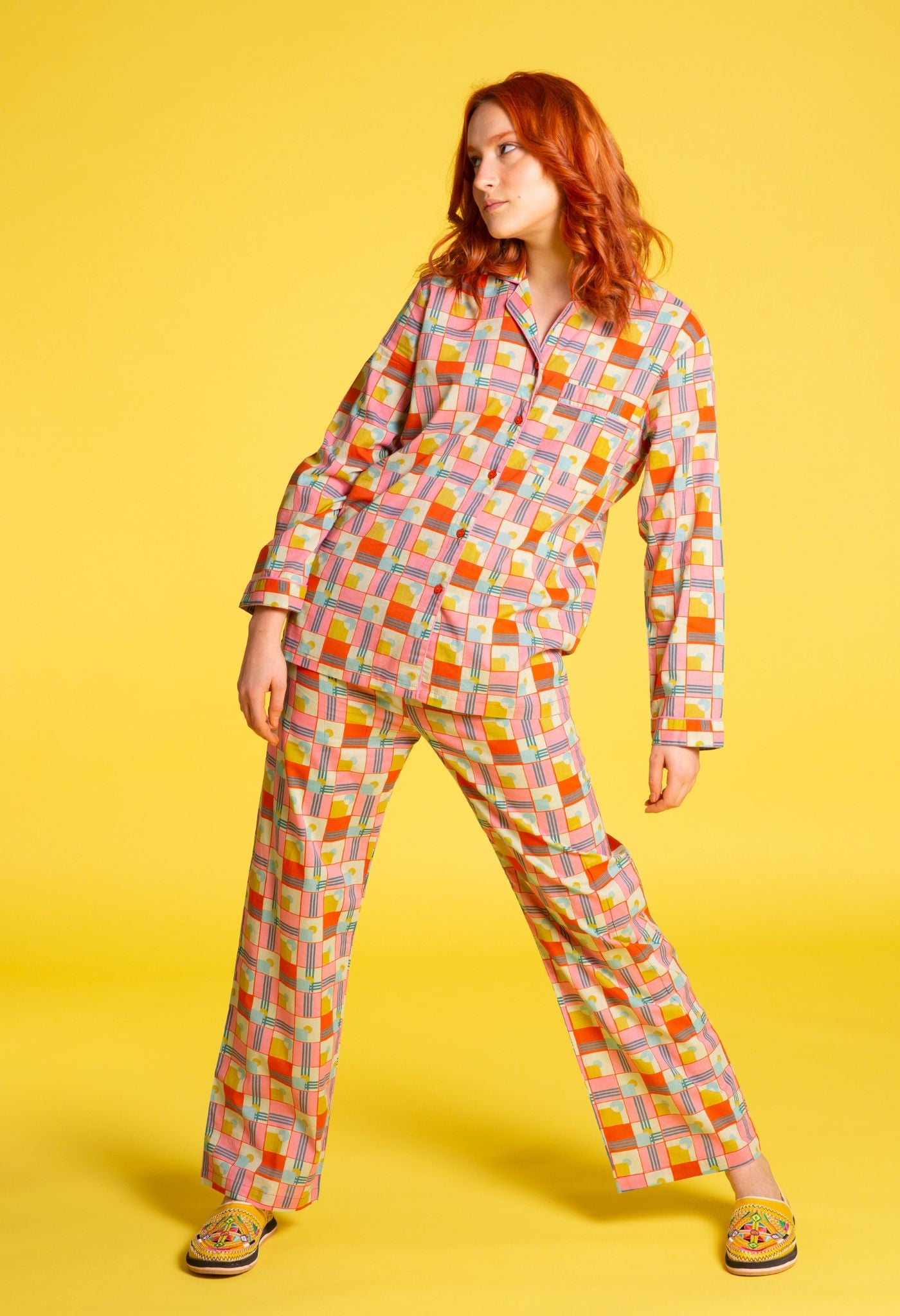 Aberdeen Orange Printed Cotton Pyjama Set