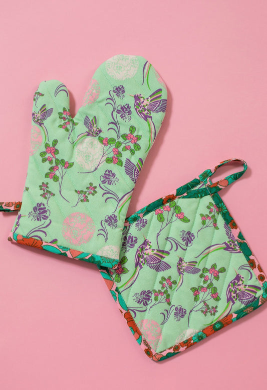 Green Organic Cotton Oven Glove Set
