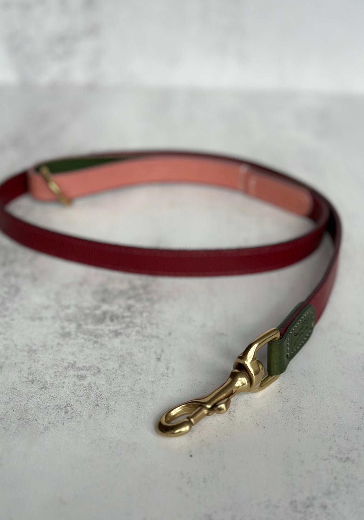 Tricolour Red Lish Leather Dog Lead