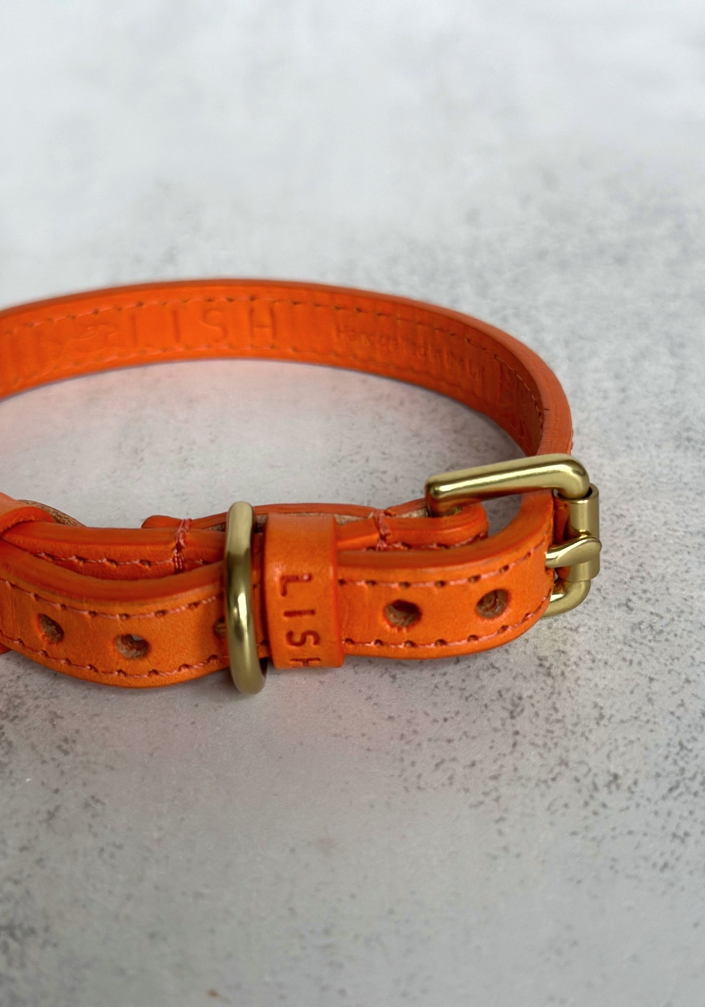 Small Orange Lish Leather Dog Collar