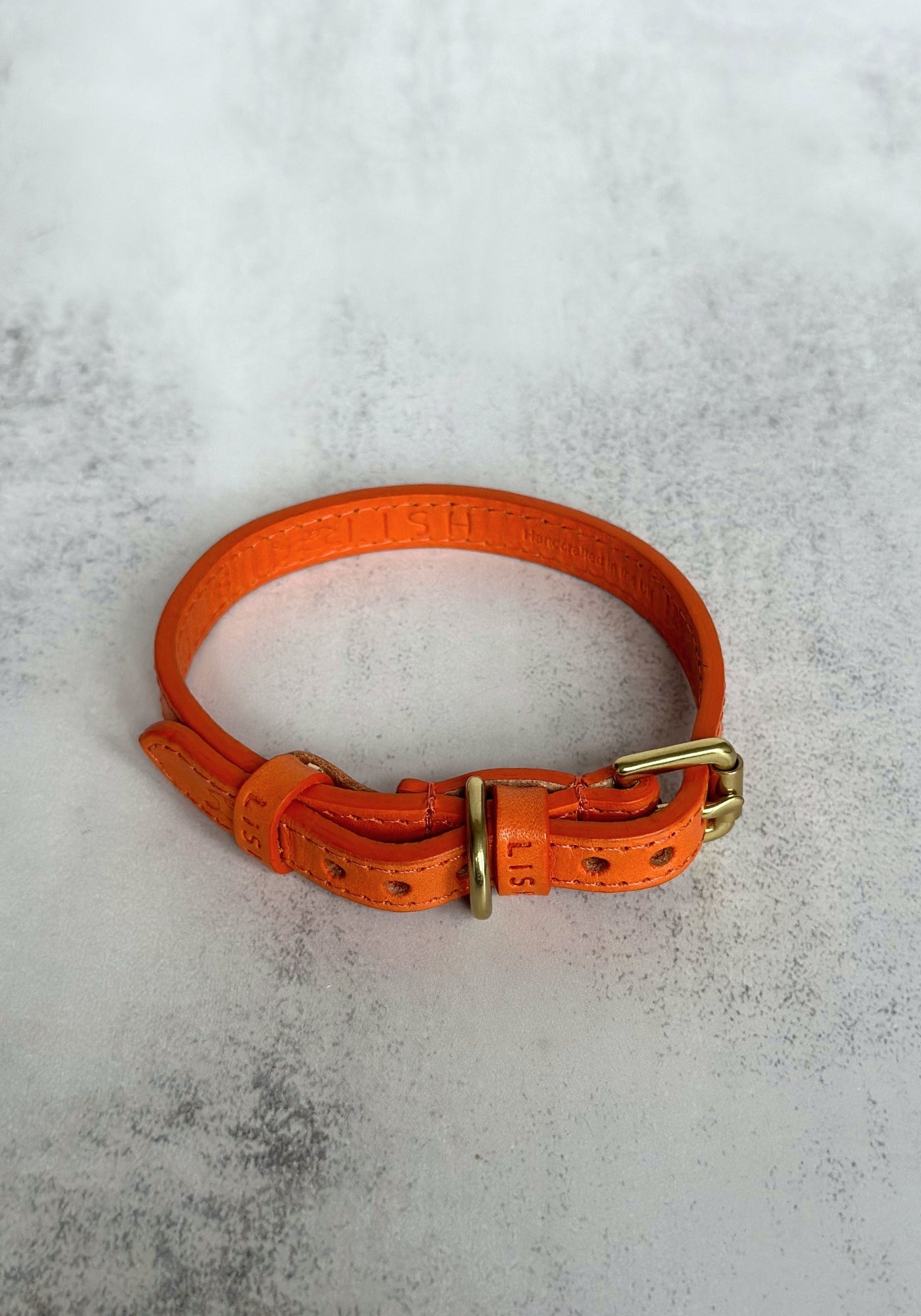 Small Orange Lish Leather Dog Collar