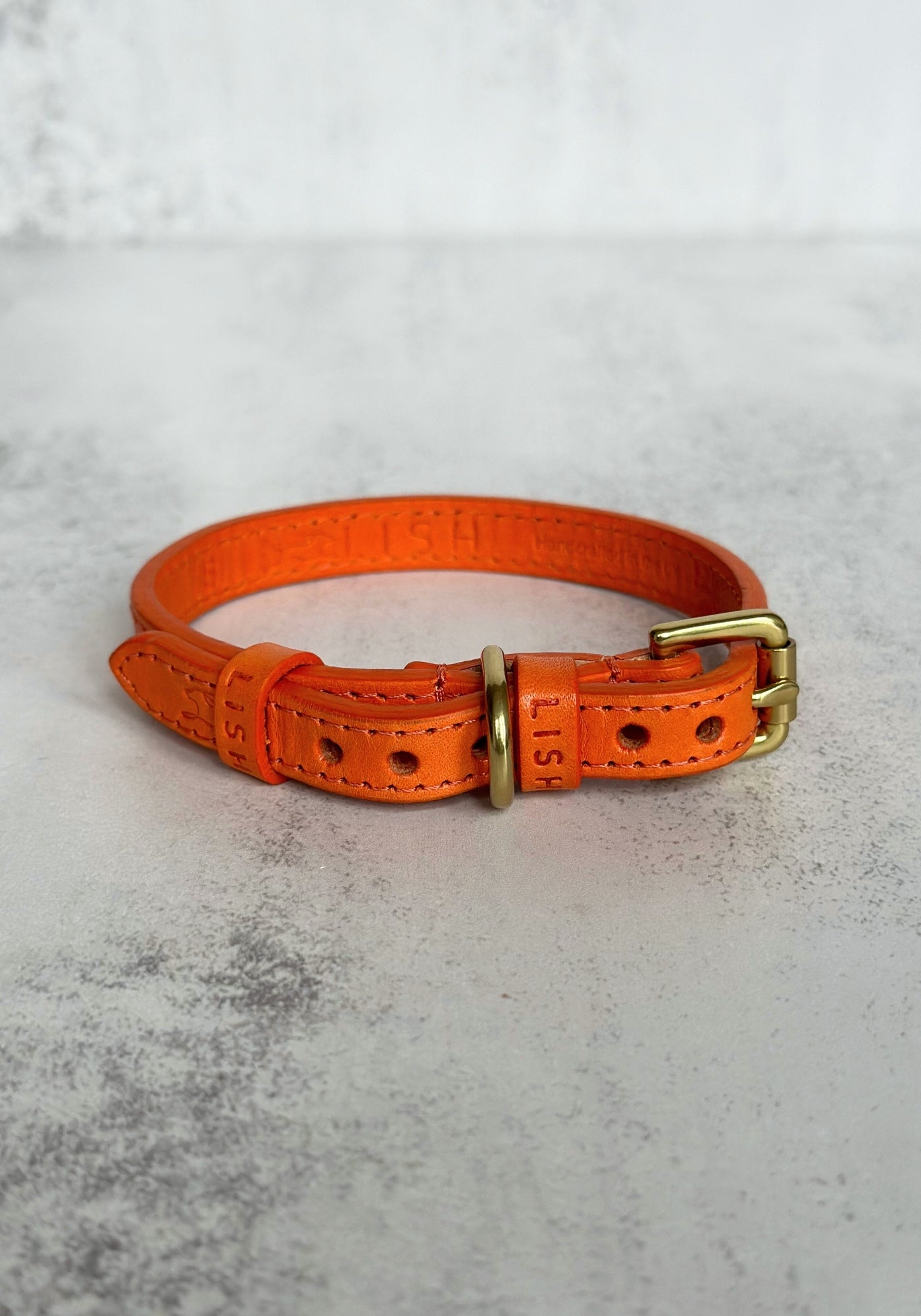 Small Orange Lish Leather Dog Collar