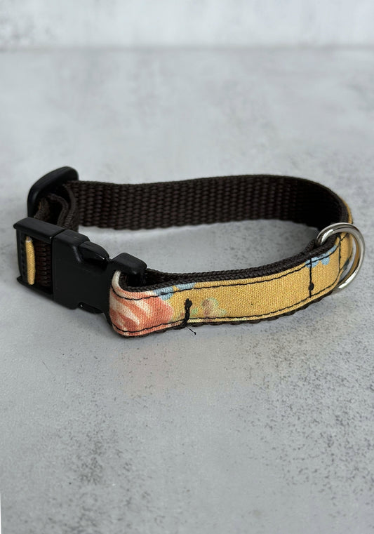 Extra Small Yellow Floral Handmade Webbing Collar
