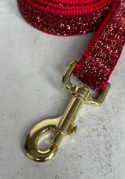 Christmas Red Glitter Velvet Dog Lead