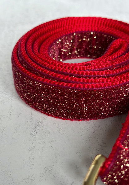 Christmas Red Glitter Velvet Dog Lead