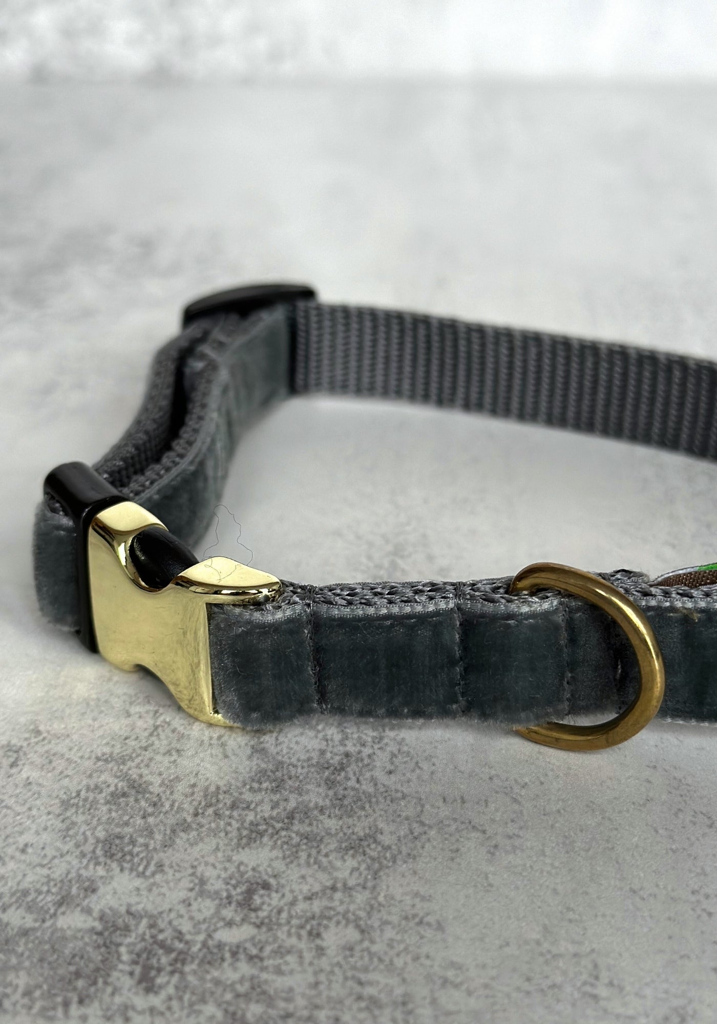 Smoke Grey Medium Washable Velvet Dog Collar