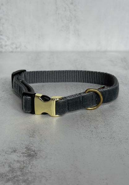 Smoke Grey Medium Washable Velvet Dog Collar