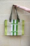 Green and White Striped Square Market Bag