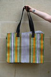 Green and Yellow Striped Square Market Bag