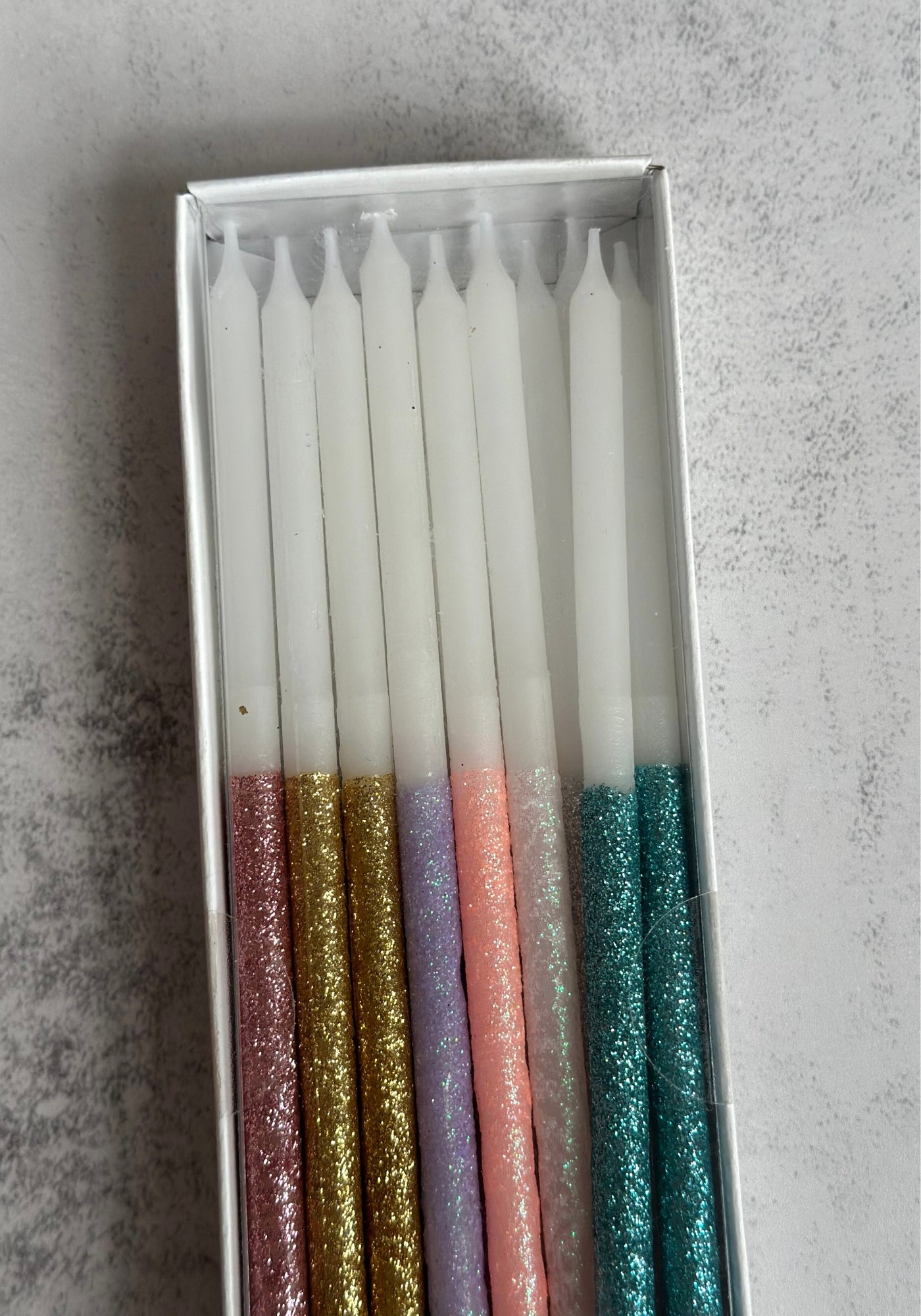 Bougies de fête colorées à paillettes bicolores 