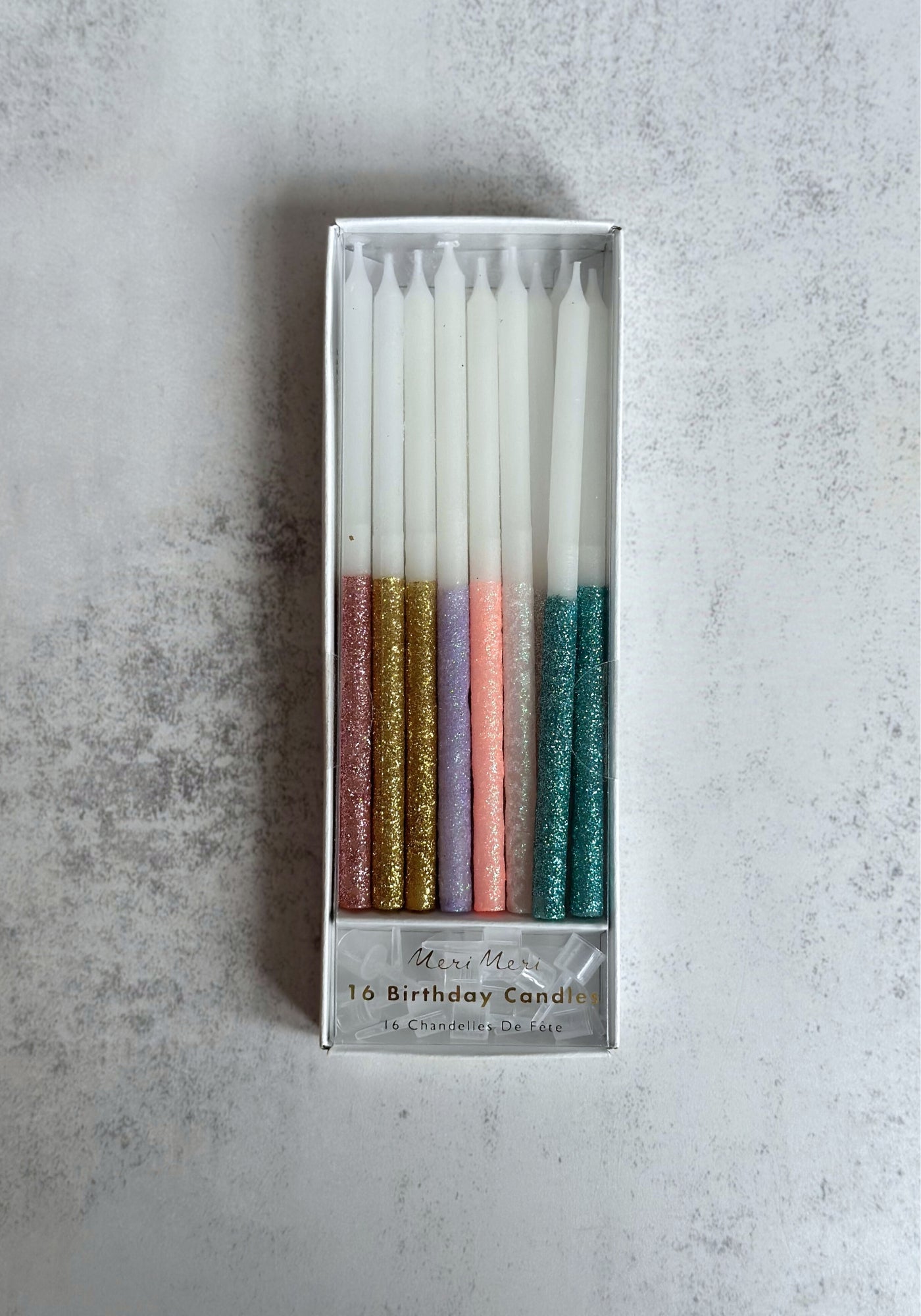 Bougies de fête colorées à paillettes bicolores 