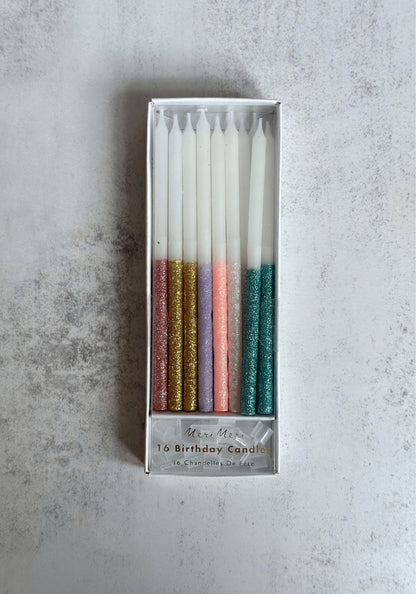 Bougies de fête colorées à paillettes bicolores 