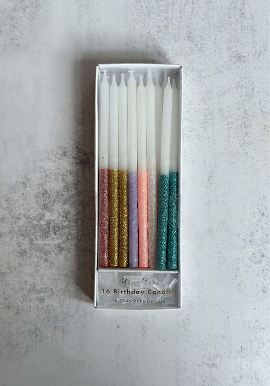 Bunte zweifarbige Glitzer-Partykerzen 