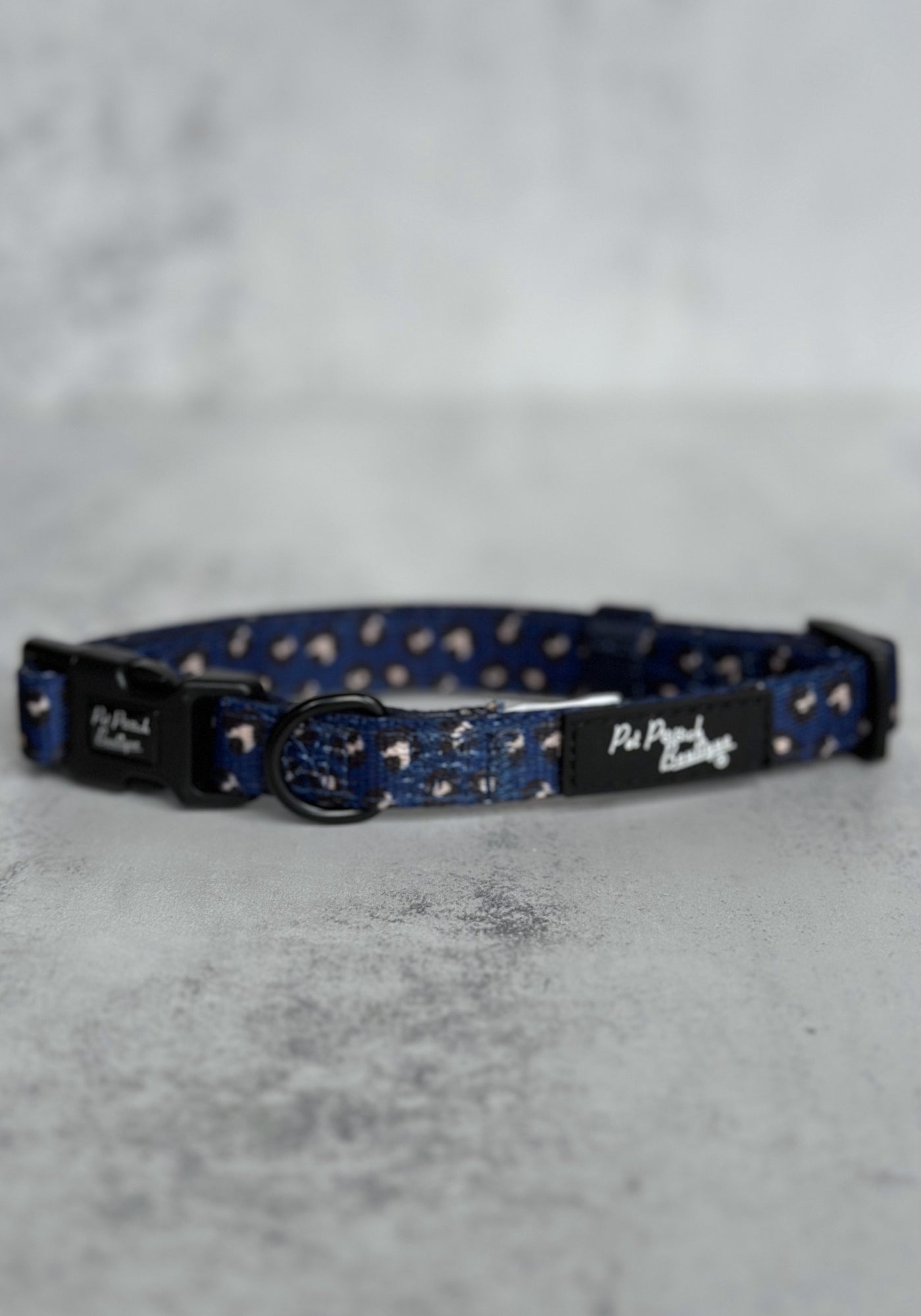 Extra Small Navy Leopard Handmade Webbing Collar