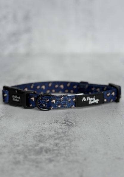 Extra Small Navy Leopard Handmade Webbing Collar