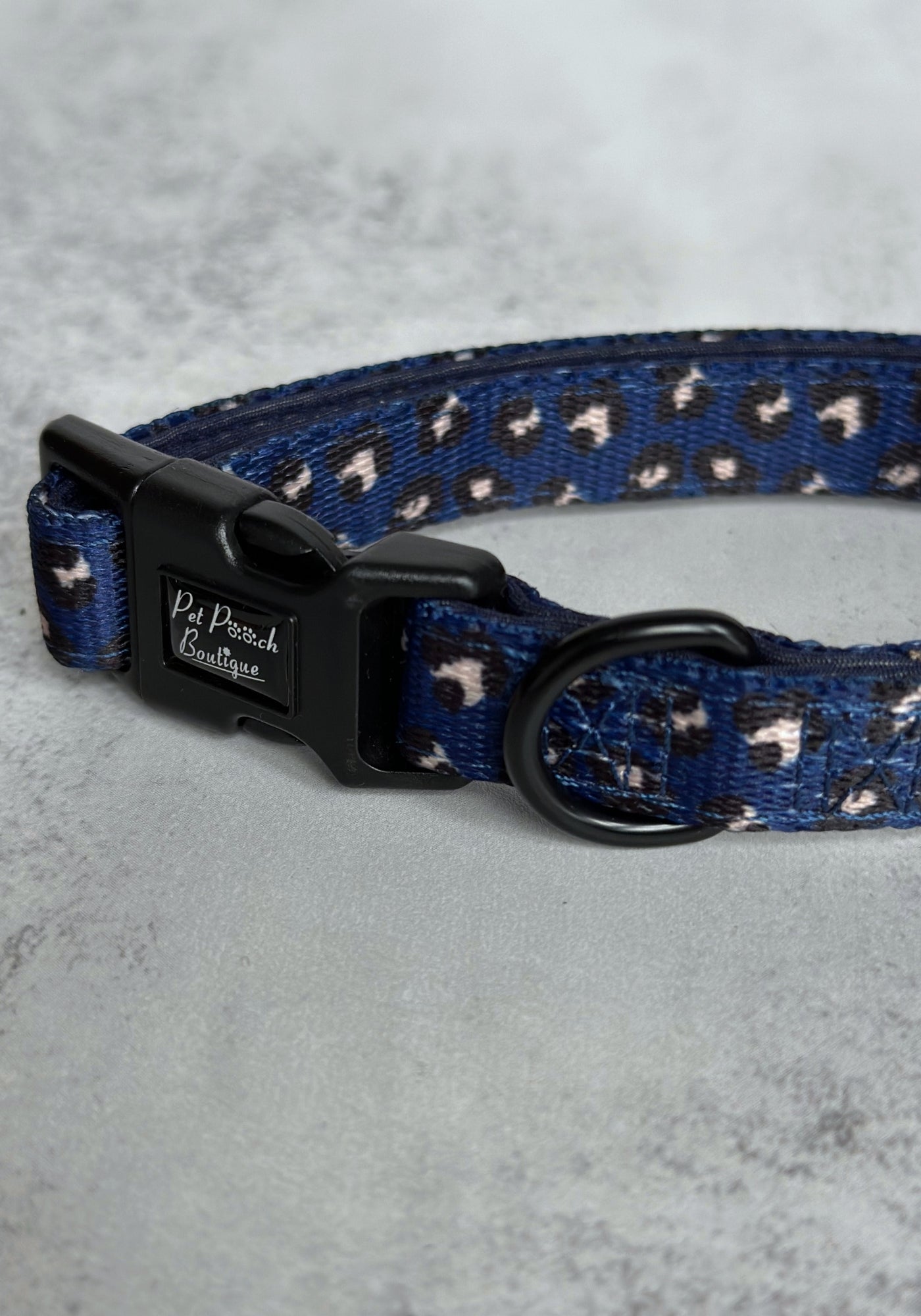 Extra Small Navy Leopard Handmade Webbing Collar