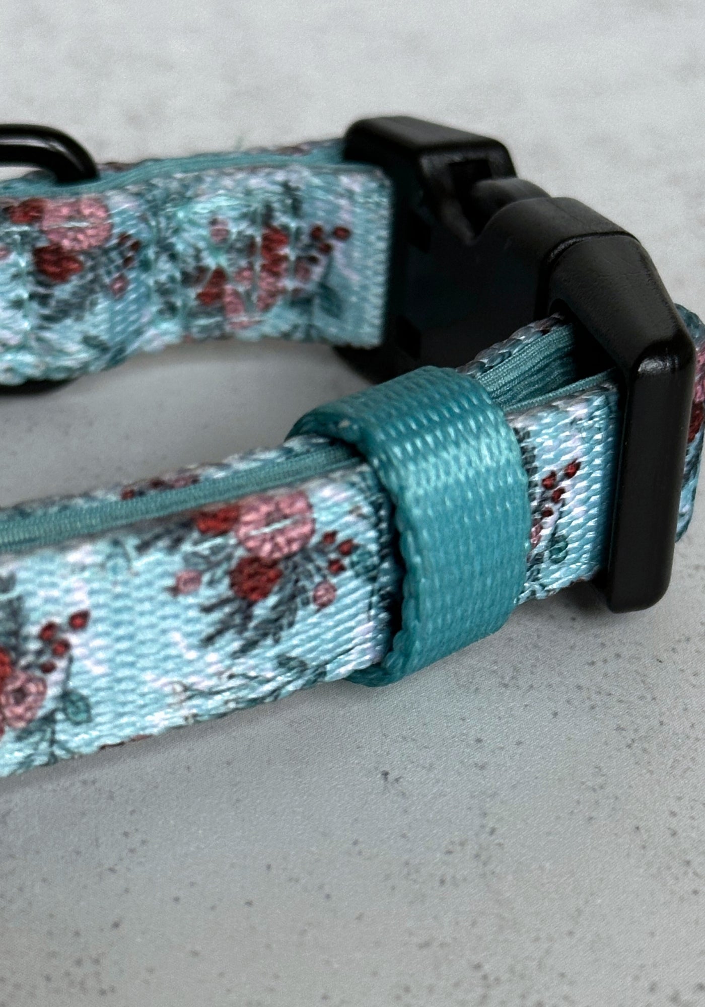 Extra Small Light Blue Floral Handmade Webbing Collar