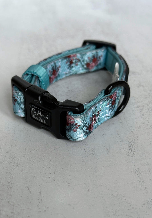 Extra Small Light Blue Floral Handmade Webbing Collar