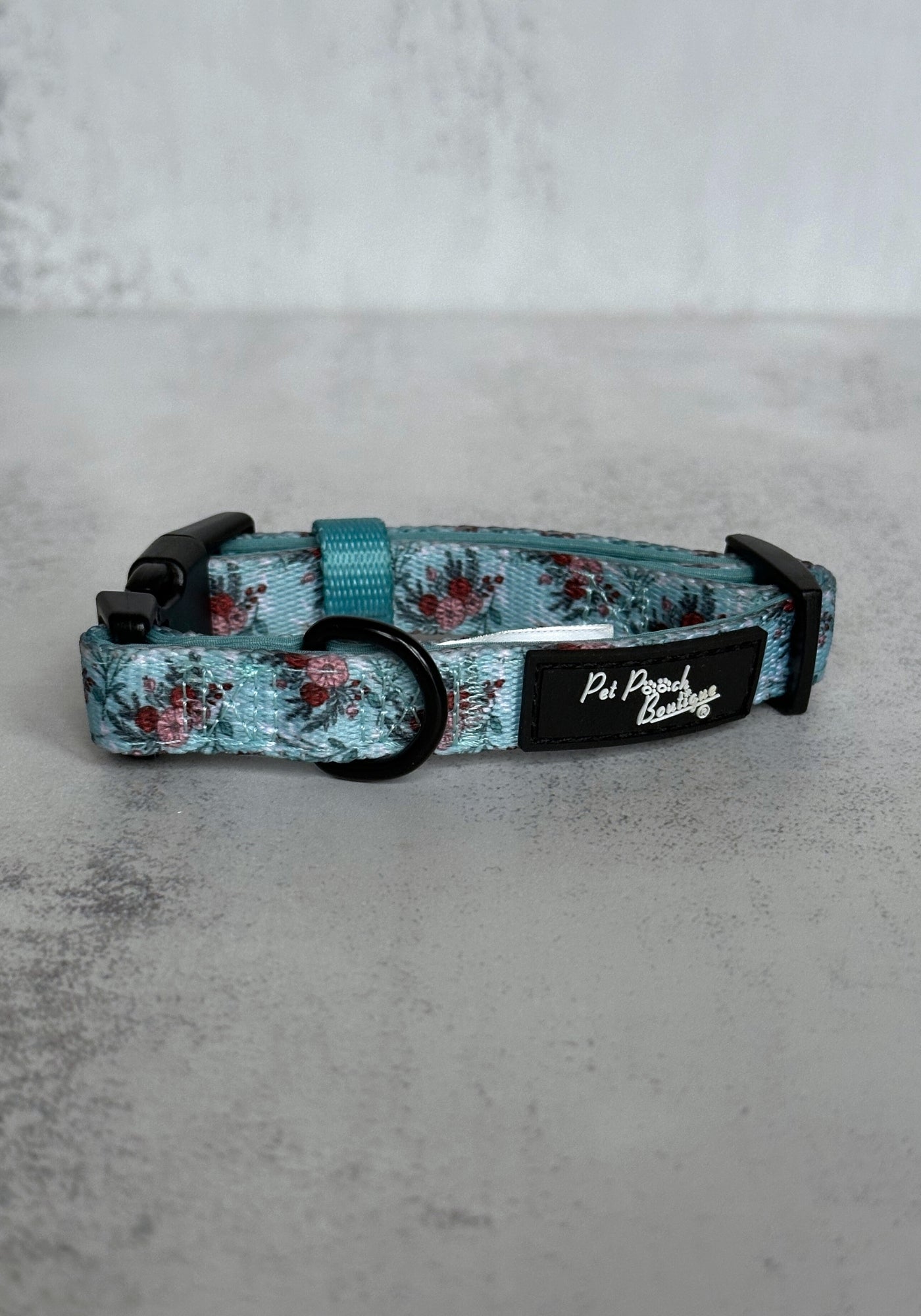 Extra Small Light Blue Floral Handmade Webbing Collar