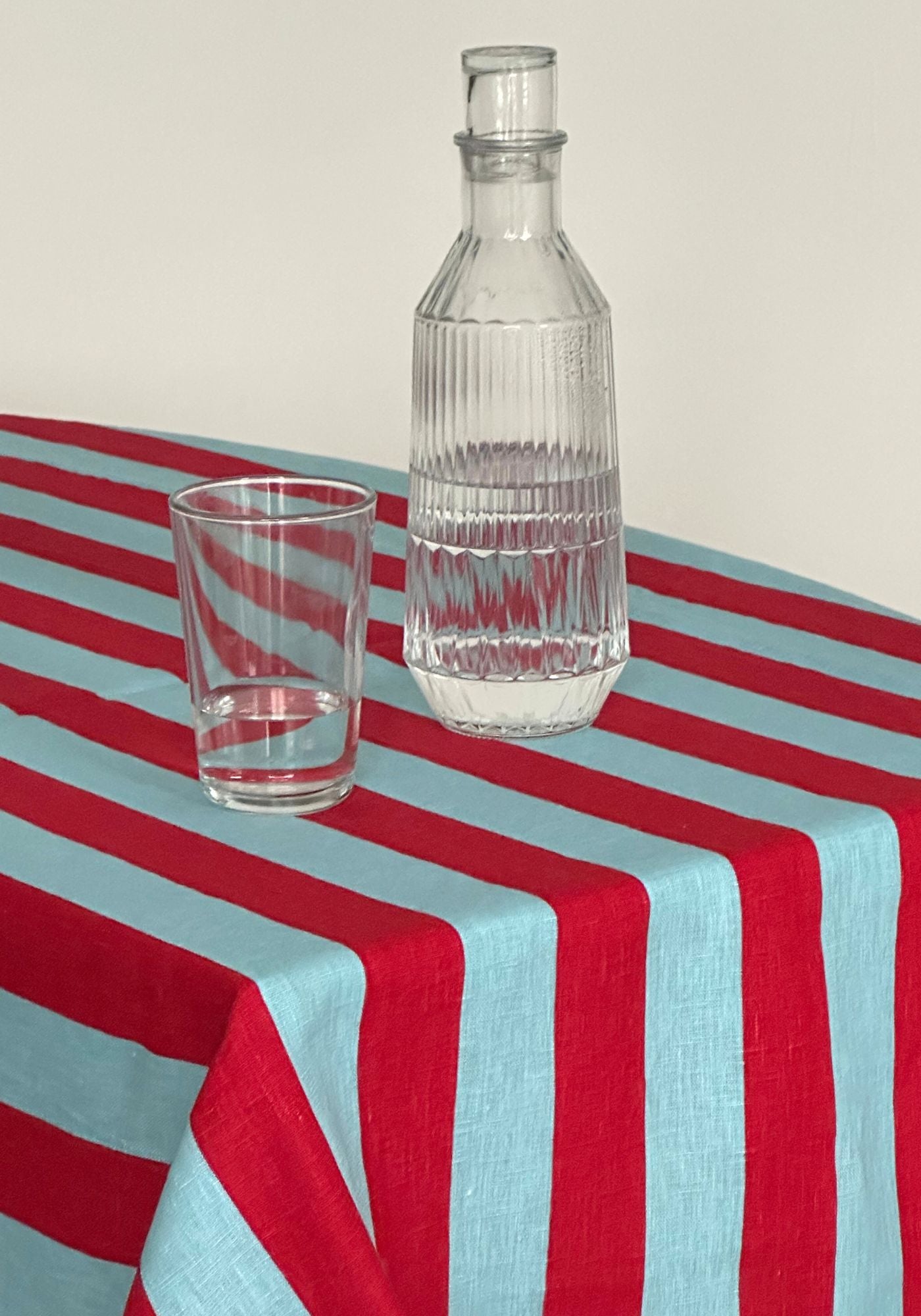 Sirenuse Red Striped Ruffle Border Linen Tablecloth
