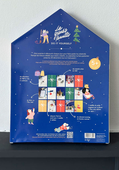 Blue packaging with illustrations and text on a white background