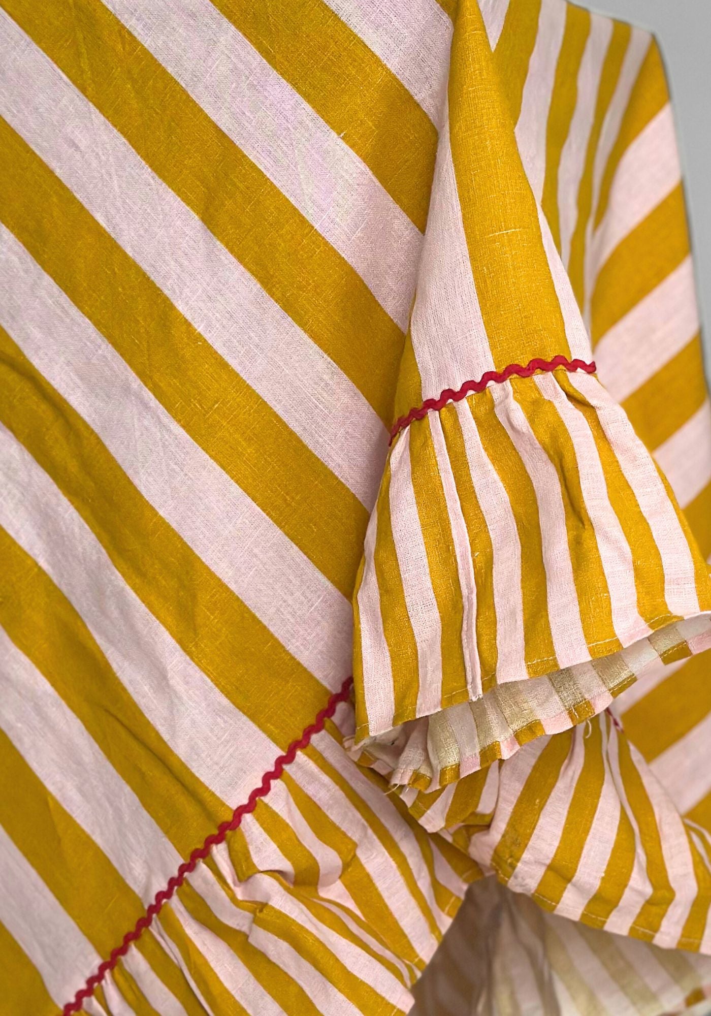 Amalfi Yellow Striped Ruffle Border Linen Tablecloth