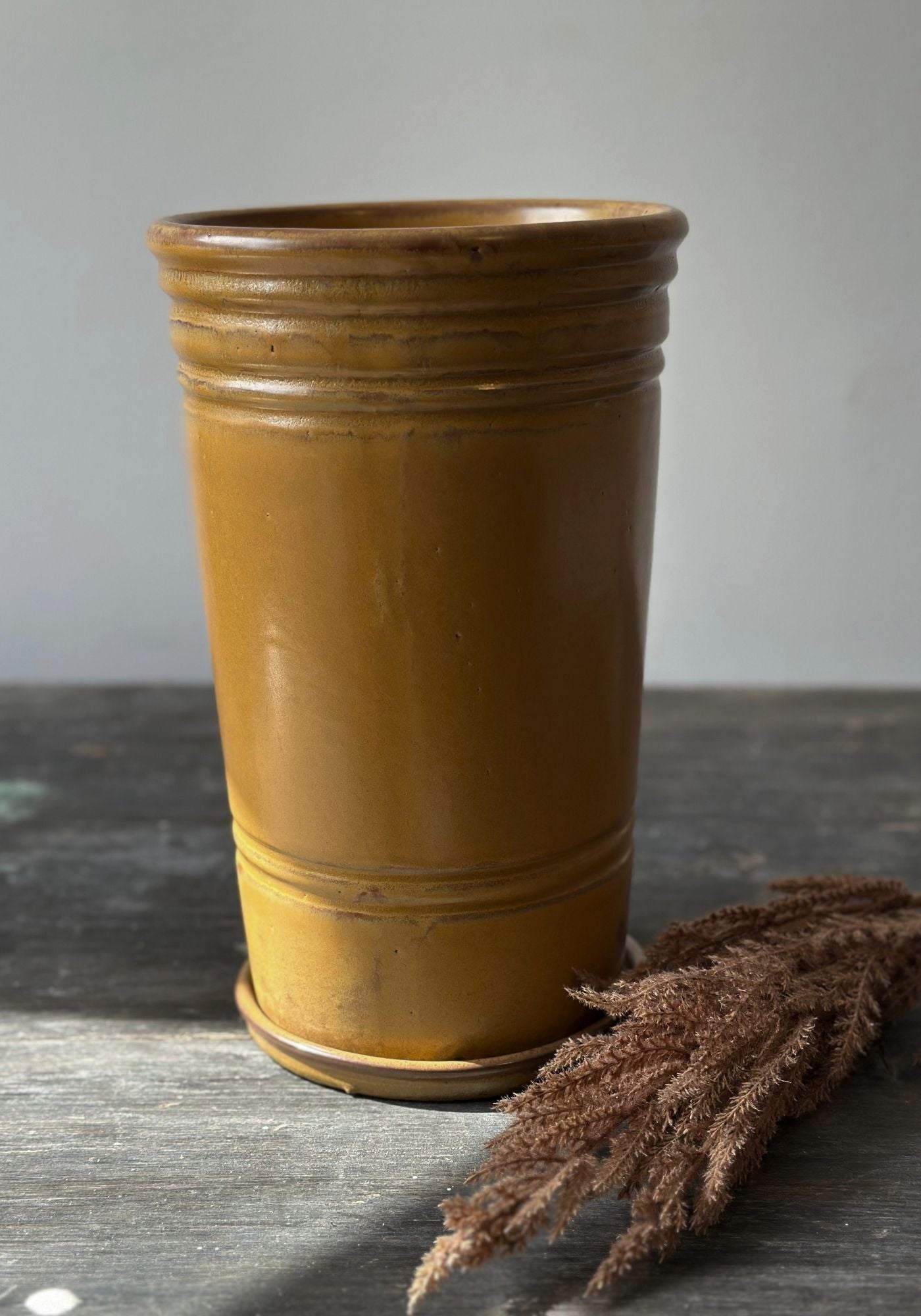 Tall Mustard Ceramic Pot