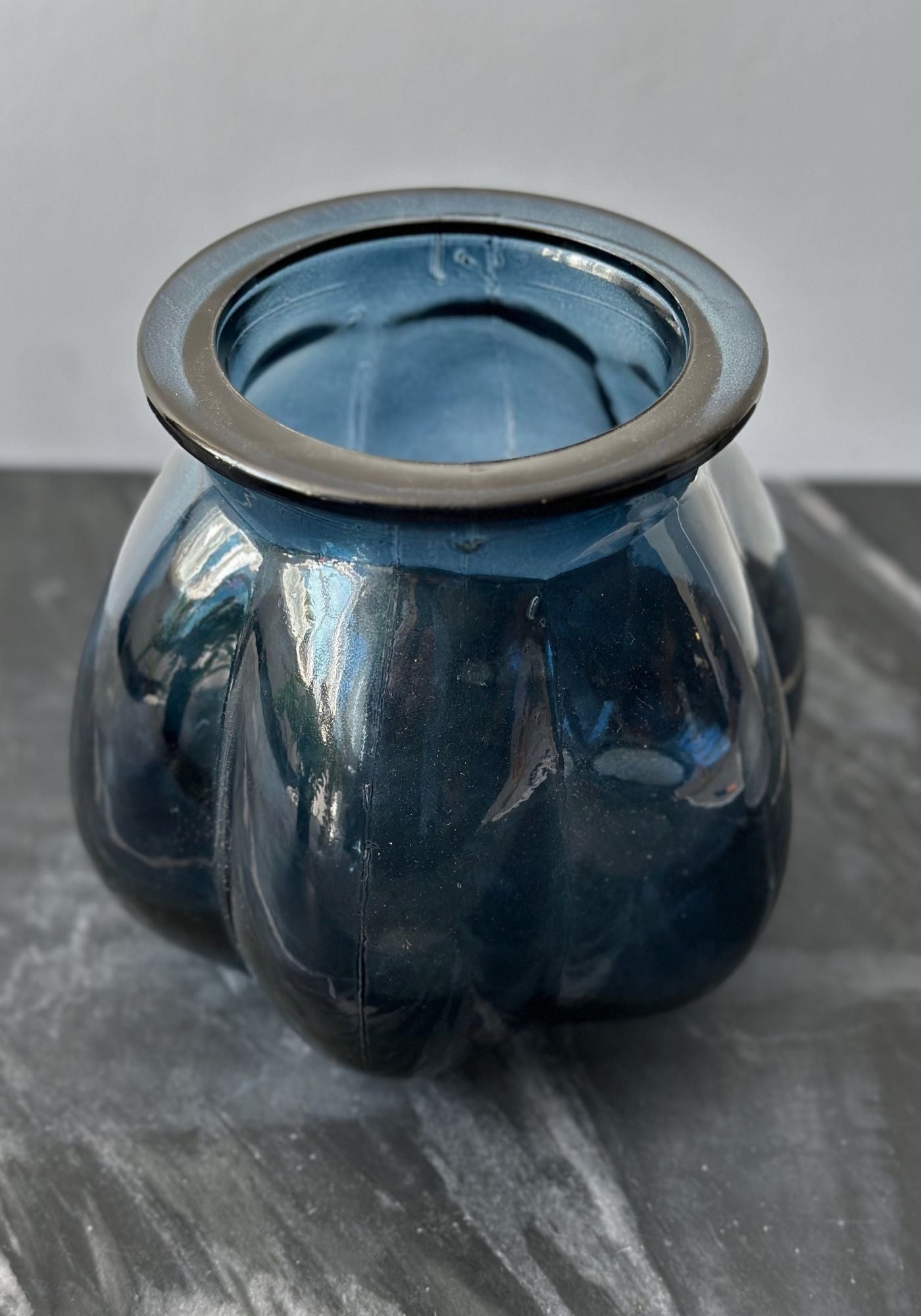 Blue Recycled Glass Pumpkin Vase