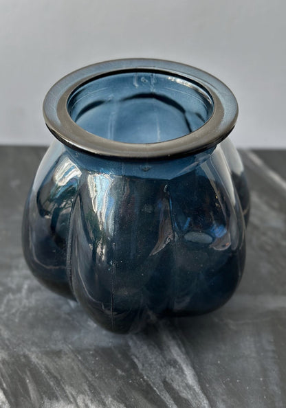 Blue Recycled Glass Pumpkin Vase