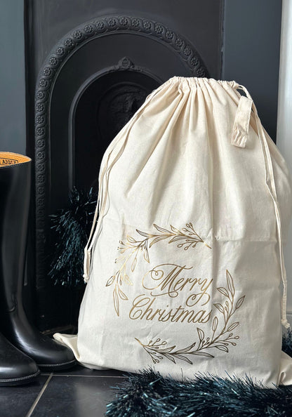 Matte Gold Merry Christmas Sack