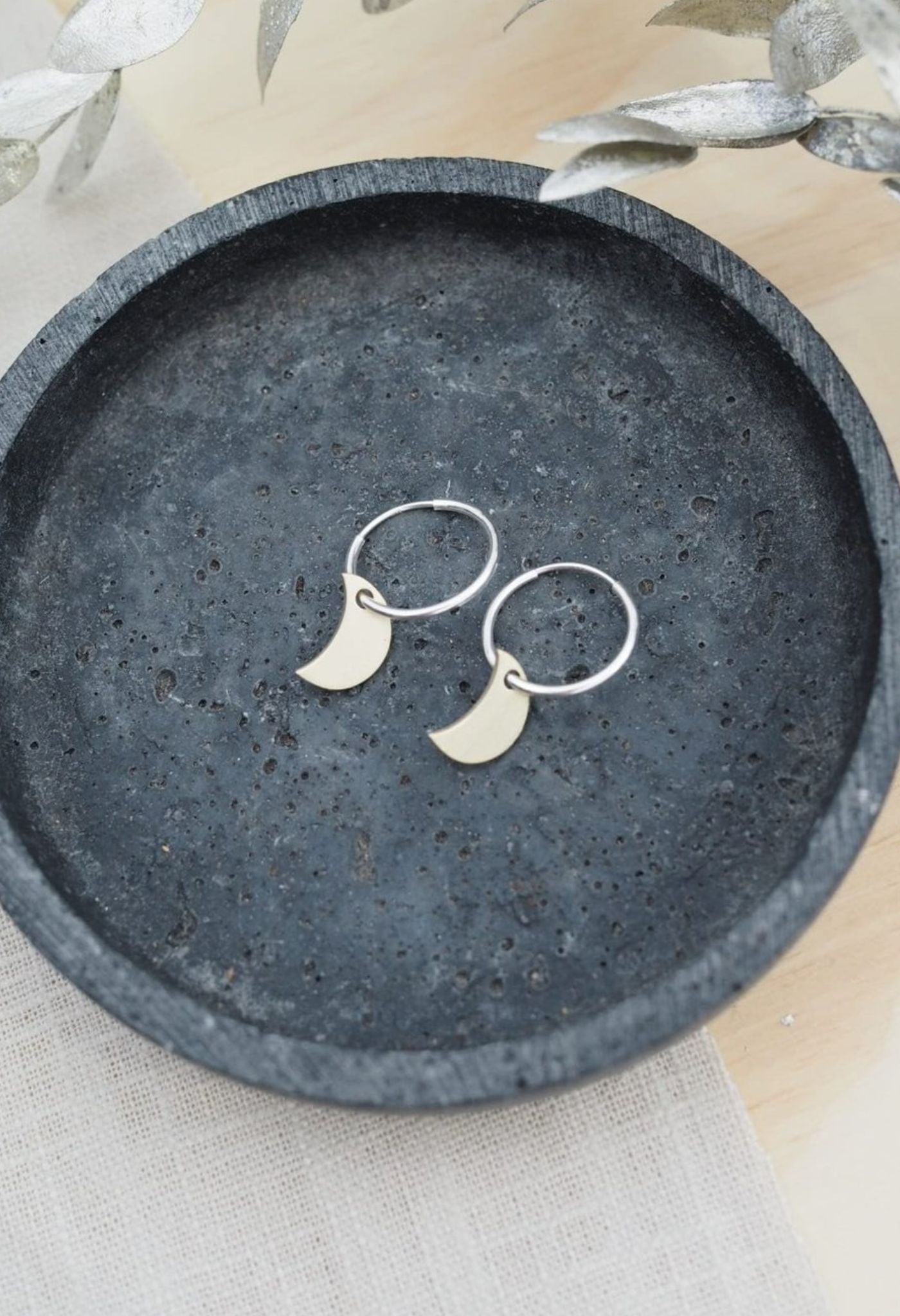 Penny Brass & Silver Moon Hoop Earrings
