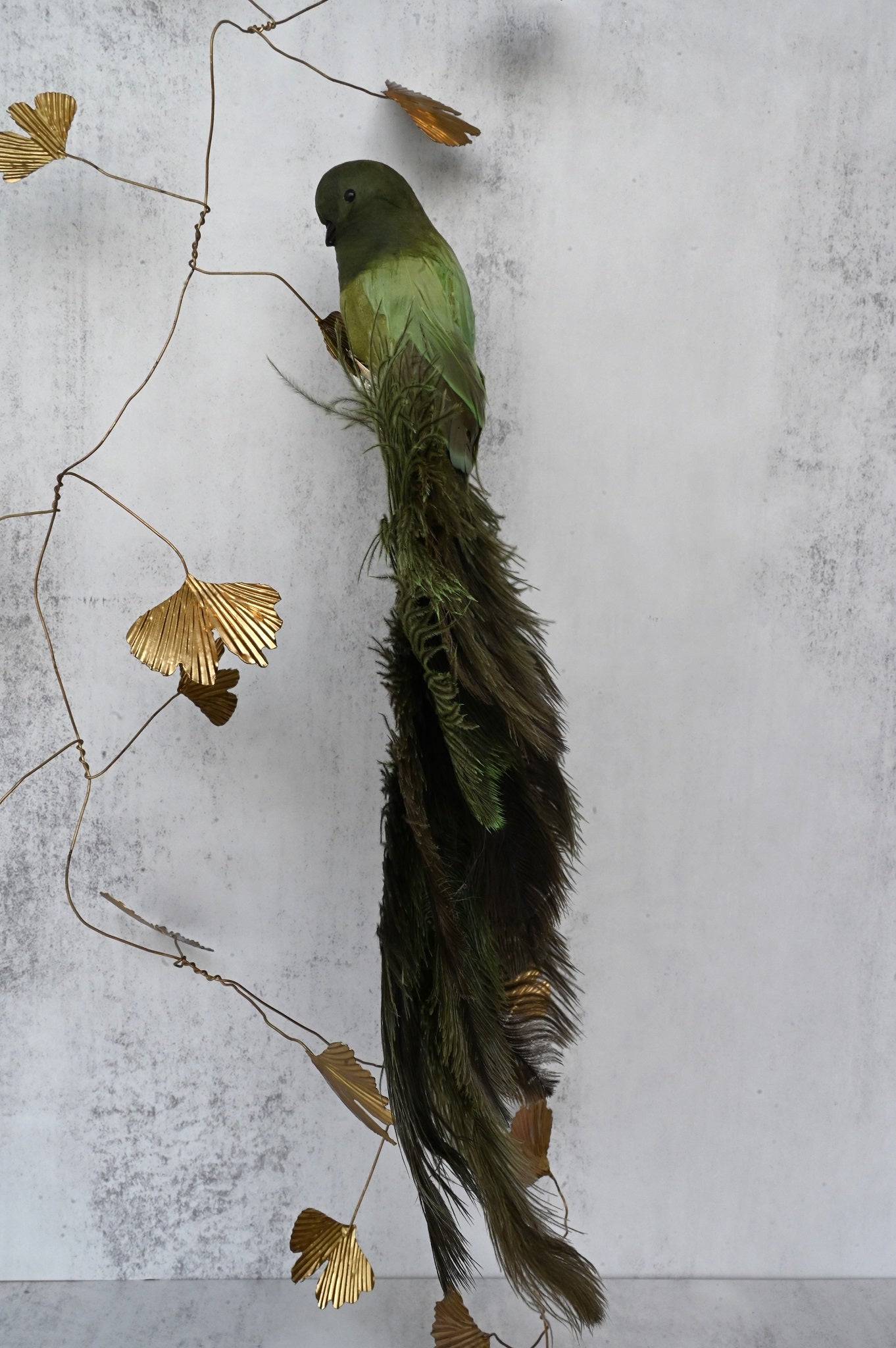 Large Green Feathered Bird Decoration