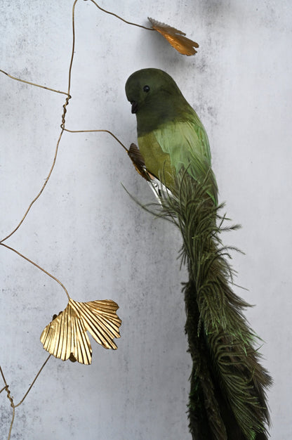 Décoration Grand Oiseau à Plumes Vertes 