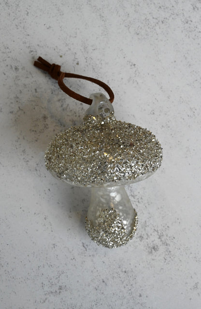 Glittery Silver Glass Mushrooms