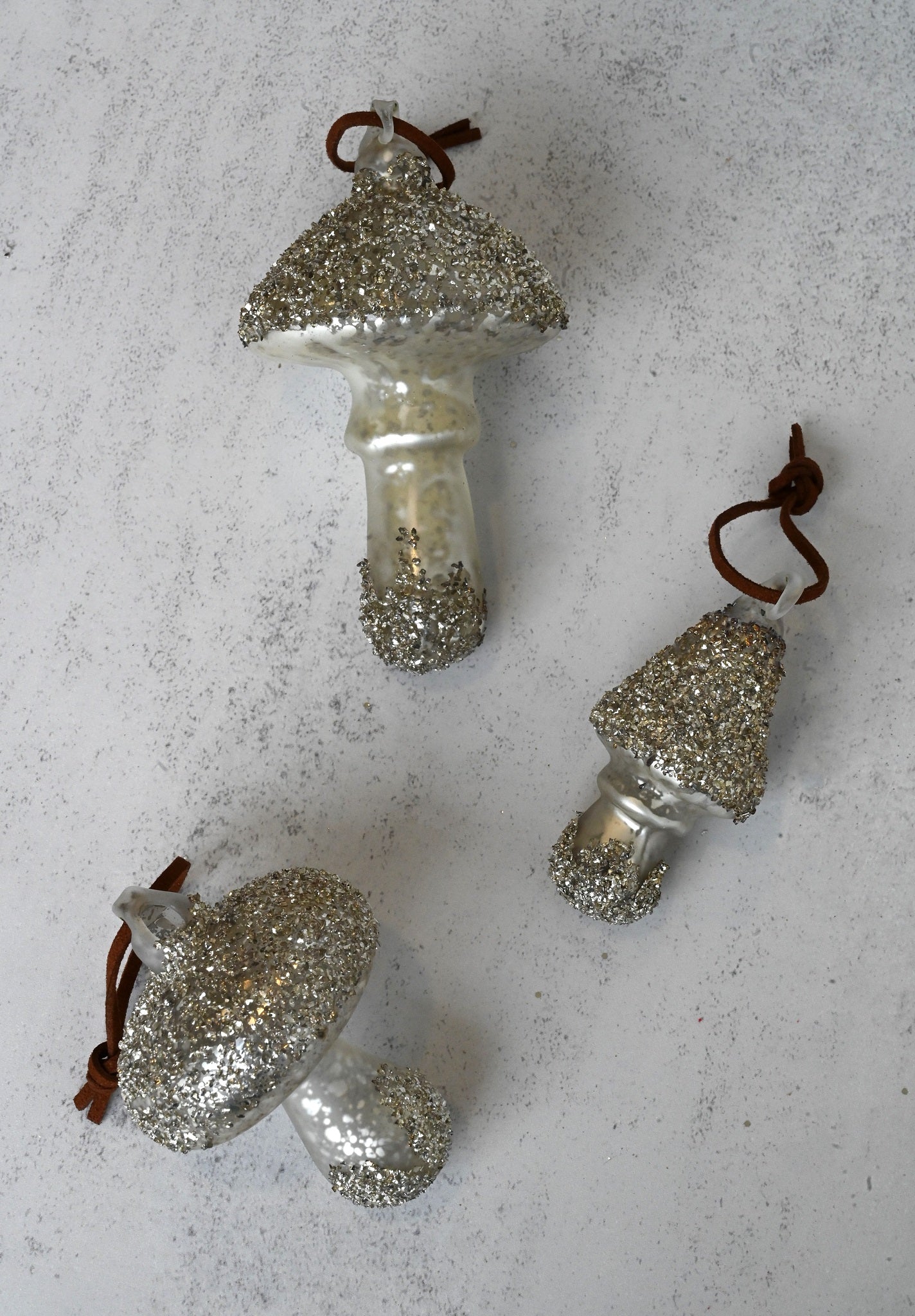 Glittery Silver Glass Mushrooms