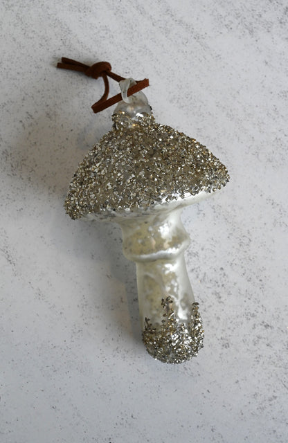 Glittery Silver Glass Mushrooms