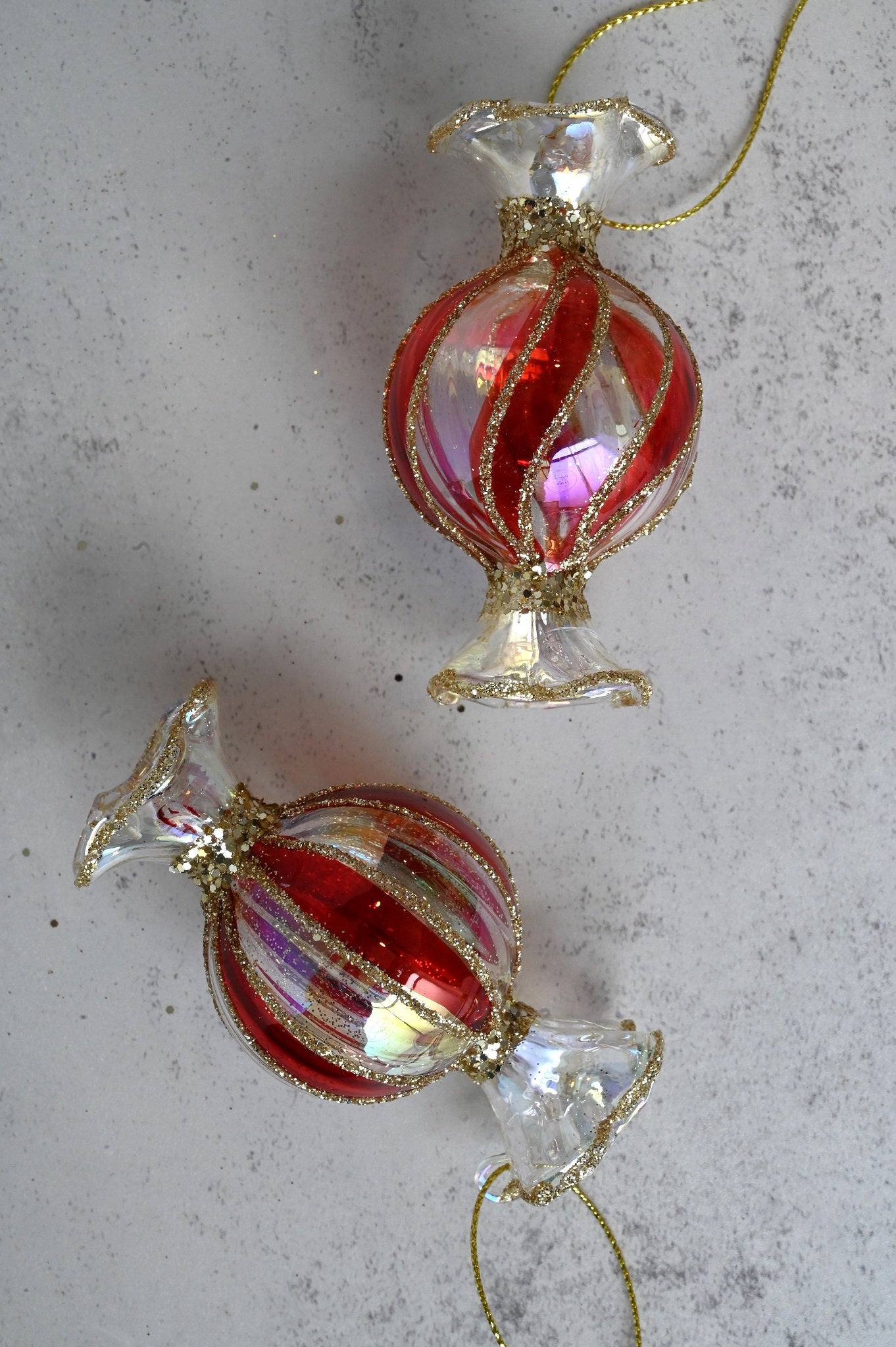 Set of Two Red Round Glass Sweet Decorations