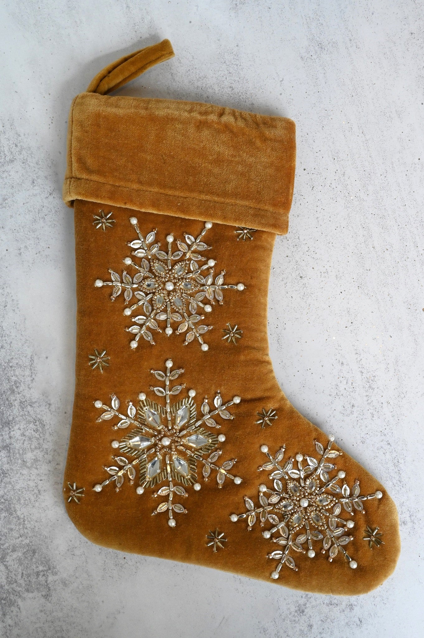 Mustard Velvet Snowflake Stocking