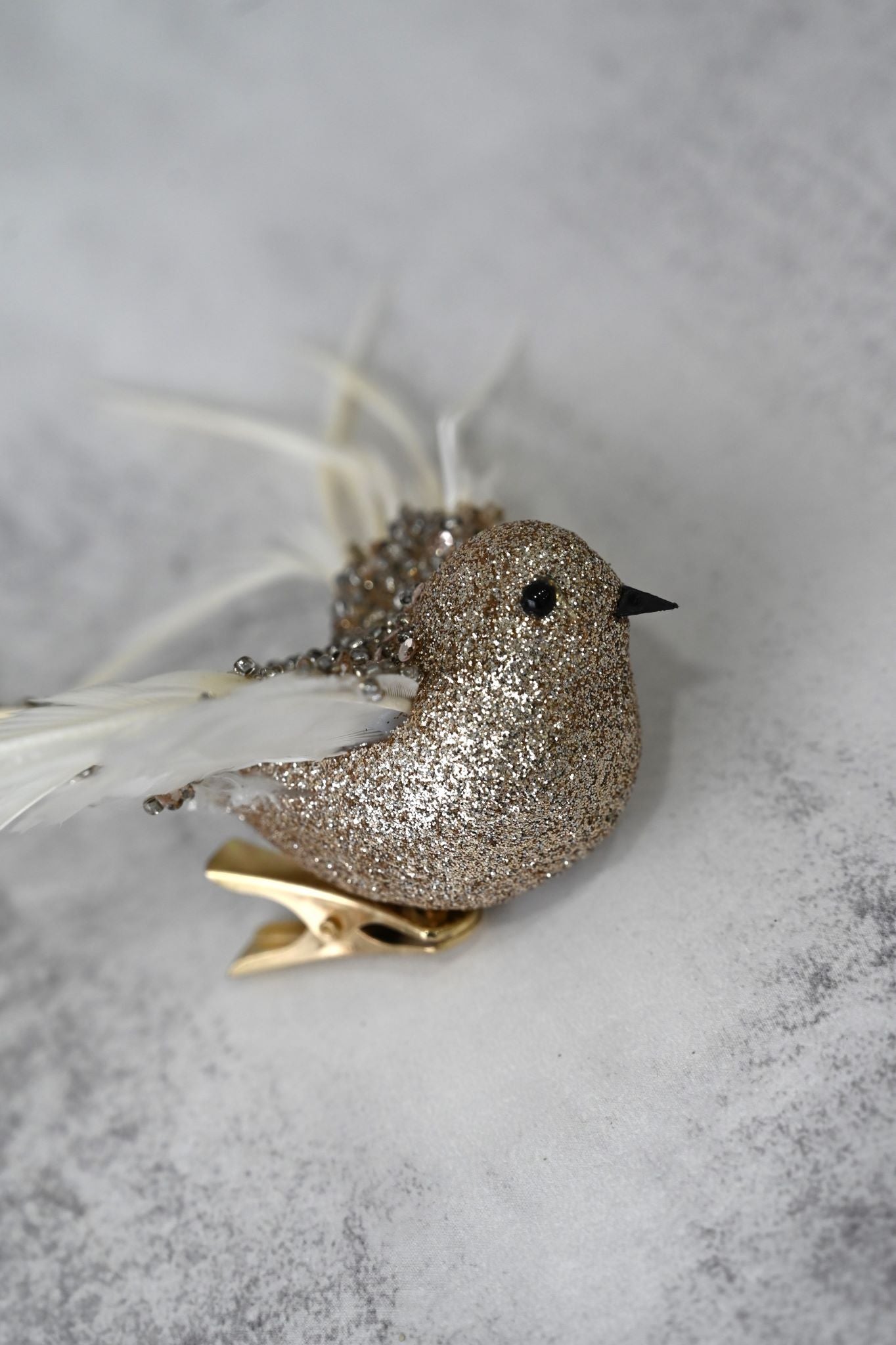 Small Ballerina Pink Beaded White Feather Bird