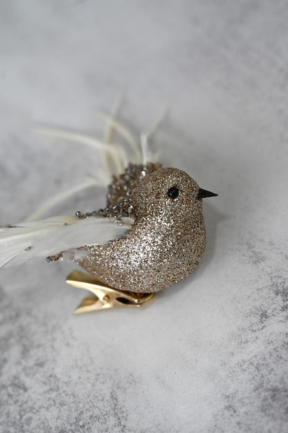 Small Ballerina Pink Beaded White Feather Bird