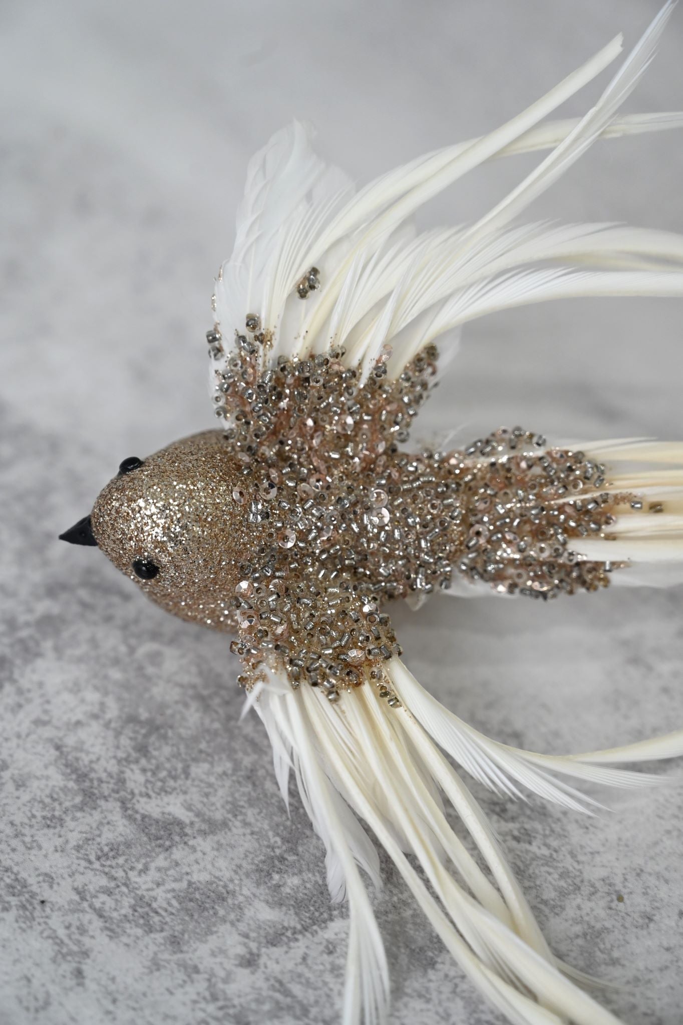 Small Ballerina Pink Beaded White Feather Bird