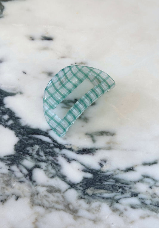 Blue Plaid Curved Hair Claw