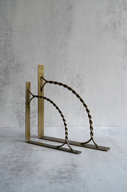 Twisted Antique Brass Shelf Brackets