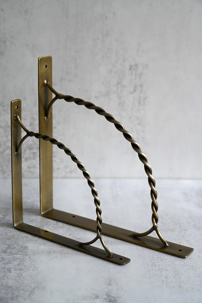 Twisted Antique Brass Shelf Brackets