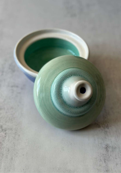 Mint Yellow and Blue Geometric Stephen Bishop Lidded Pot