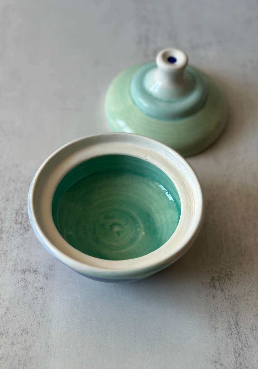 Mint Yellow and Blue Geometric Stephen Bishop Lidded Pot