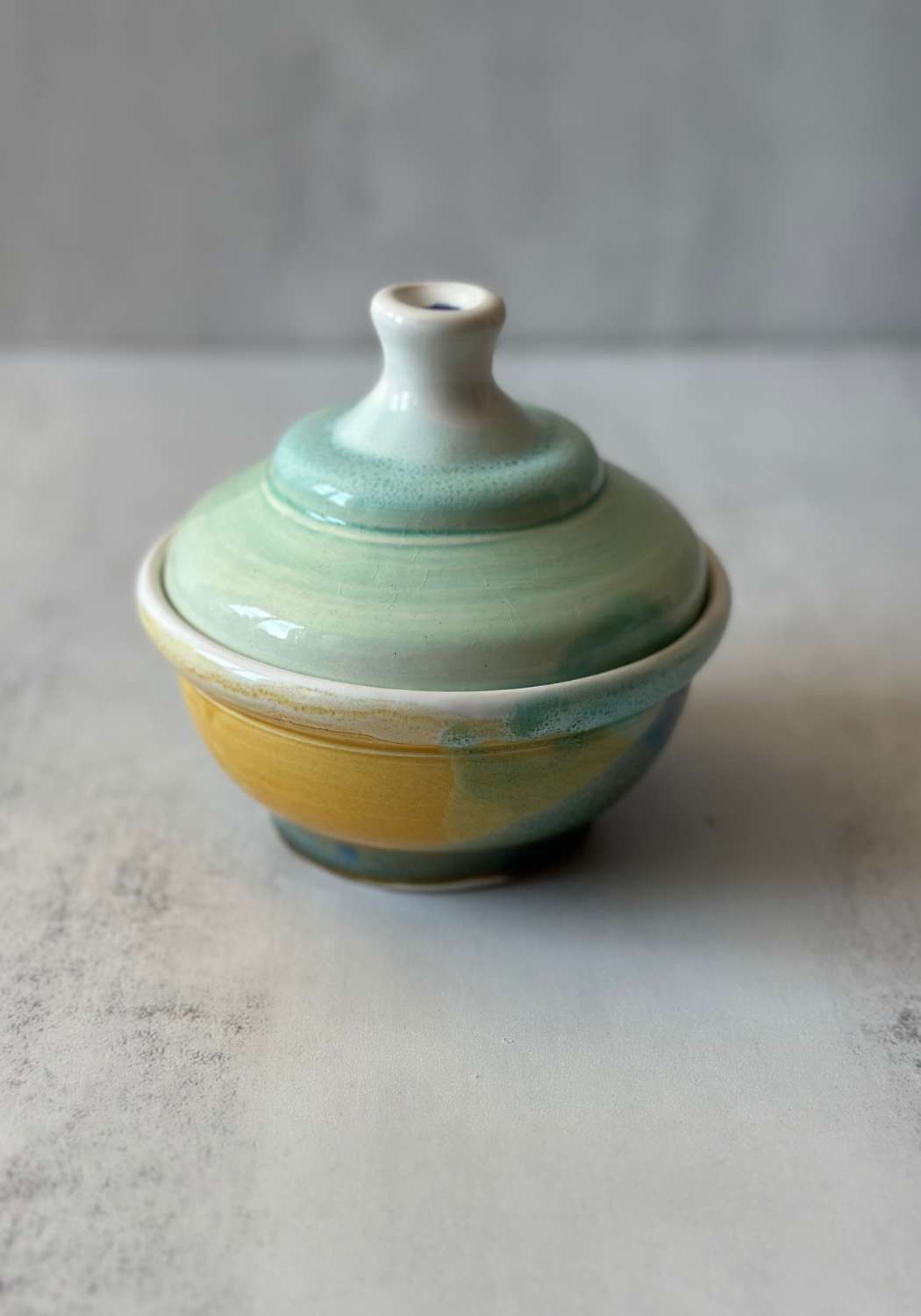 Mint Yellow and Blue Geometric Stephen Bishop Lidded Pot