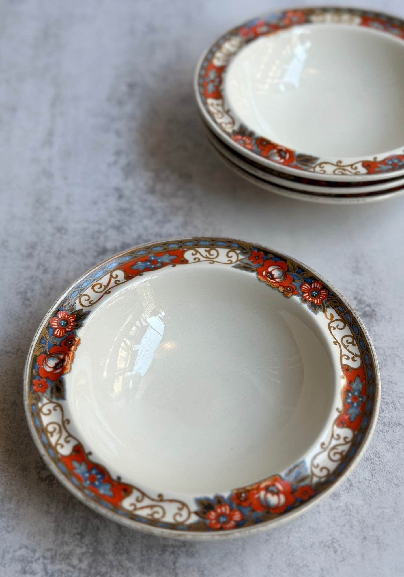 Set of Four Orange Poppy Floral Plates