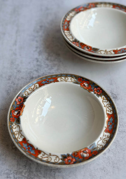 Set of Four Orange Poppy Floral Plates